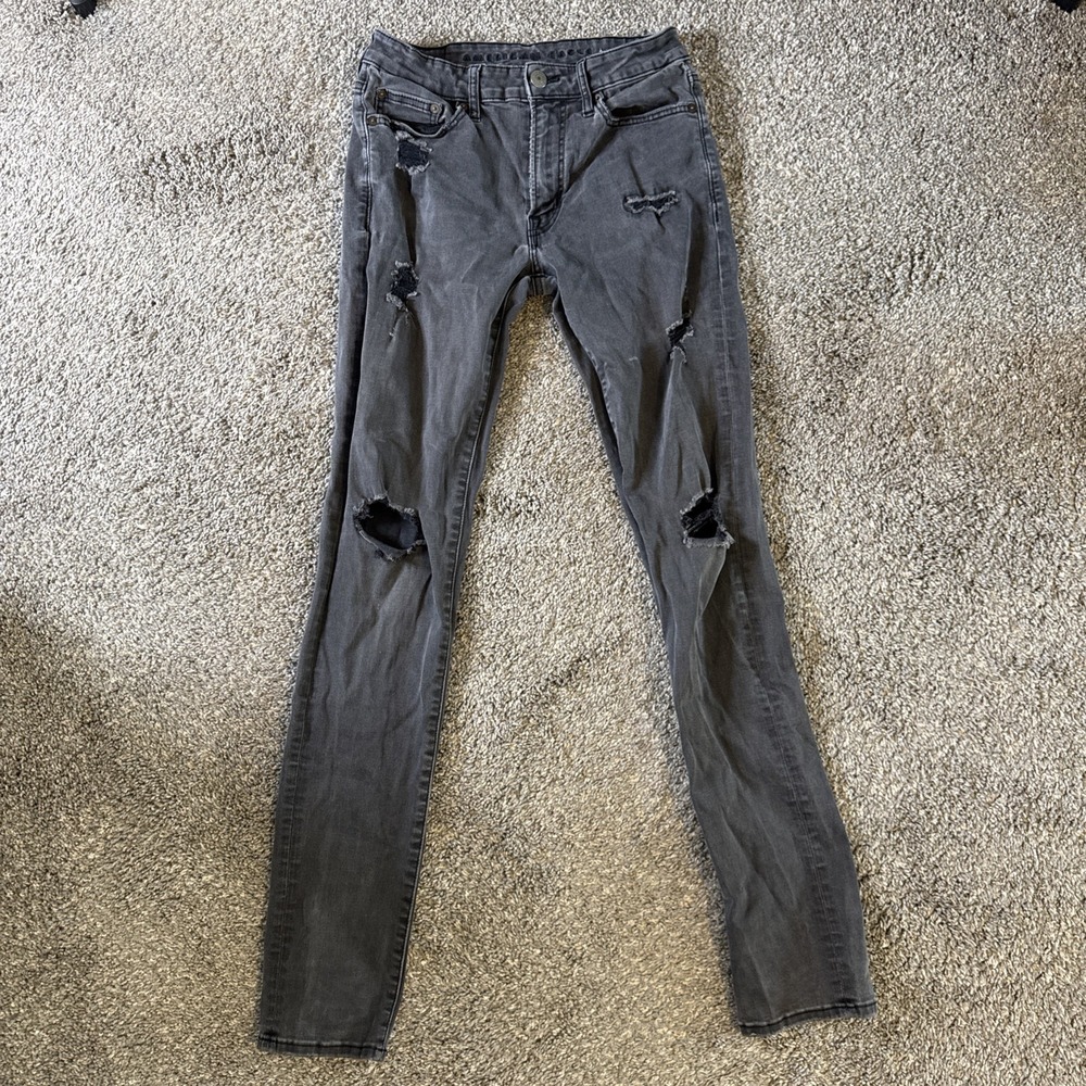 American Eagle Men's Slim Straight Distressed Jeans Black Size 29x34